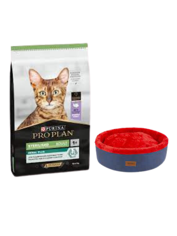 Pro Plan Sterilised Hindi Etli Kısırlaştırılmış Yetişkin Kedi Maması 10 Kg,Lacivert Mia Donut Yatak
