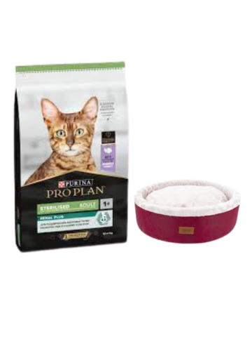 Pro Plan Sterilised Hindi Etli Kısırlaştırılmış Yetişkin Kedi Maması 10 Kg,Bordo Mia Donut Yatak