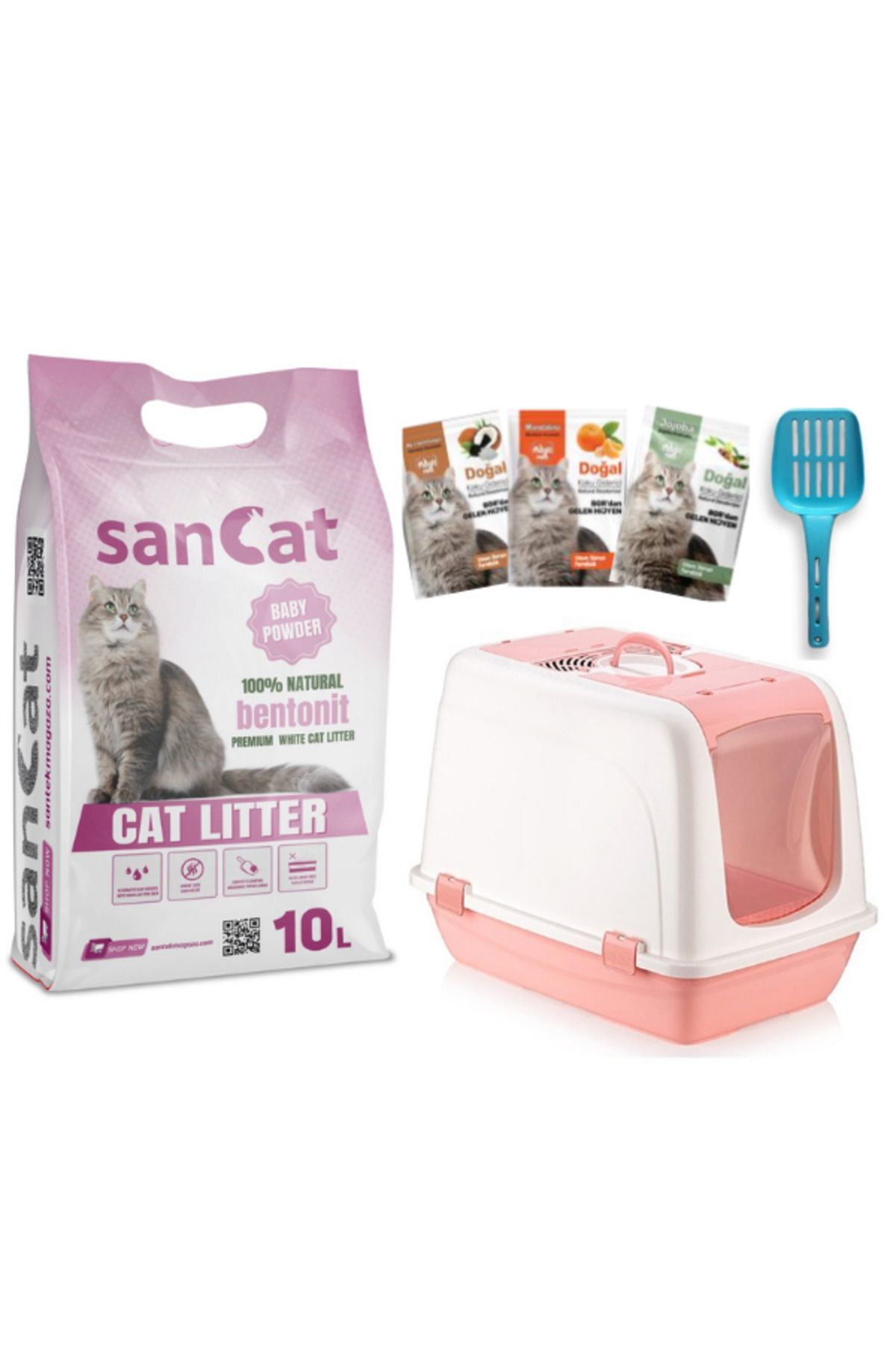 Sancat Bebek Pudra Kokulu 10 Lt Kedi Kumu, Kapalı Kedi Tuvaleti, Koku Giderici Toz