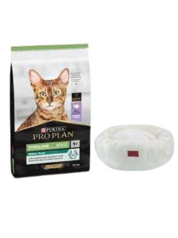 Pro Plan Sterilised Hindi Etli Kısırlaştırılmış Yetişkin Kedi Maması 10 Kg, Beyaz Luxe Donut Yatak