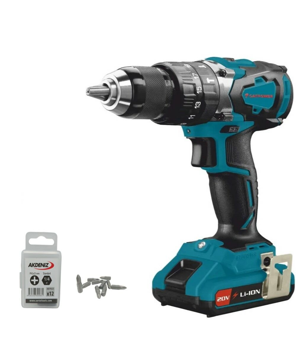 CatPower 4110 Akülü Kömürsüz Darbeli Vidalama+Akdeniz AKD/225 1/4 Yıldız Bits Uç PH2x25 MM 12 Adet