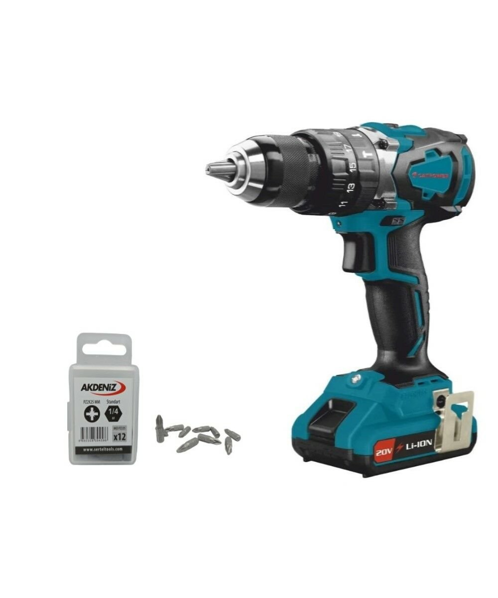 CatPower 4110 Akülü Kömürsüz Darbeli Vidalama+Akdeniz AKD/225 1/4 Yıldız Bits UÇ PZ2x25 MM 12 Adet