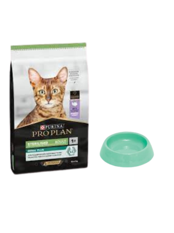 Pro Plan Sterilised Hindi Etli Kısırlaştırılmış Yetişkin Kedi Maması 10 Kg, Yuvarlak Su ve Mama Kabı