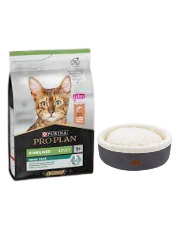 Pro Plan Sterilised Somonlu Kısırlaştırılmış Yetişkin Kedi Maması 10 KG, Gri Mia Donut Yatak