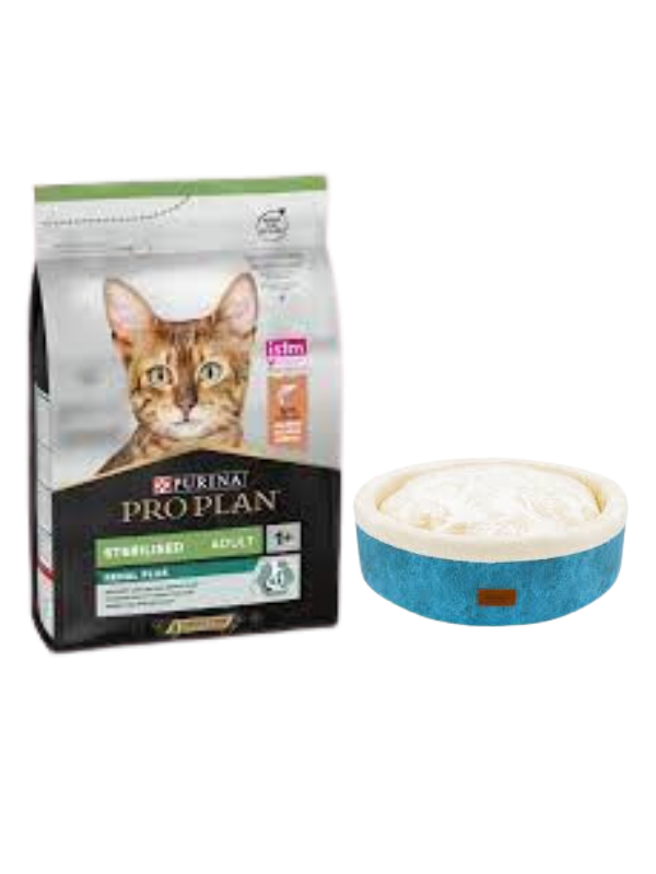 Pro Plan Sterilised Somonlu Kısırlaştırılmış Yetişkin Kedi Maması 10 KG, Mavi Mia Donut Yatak