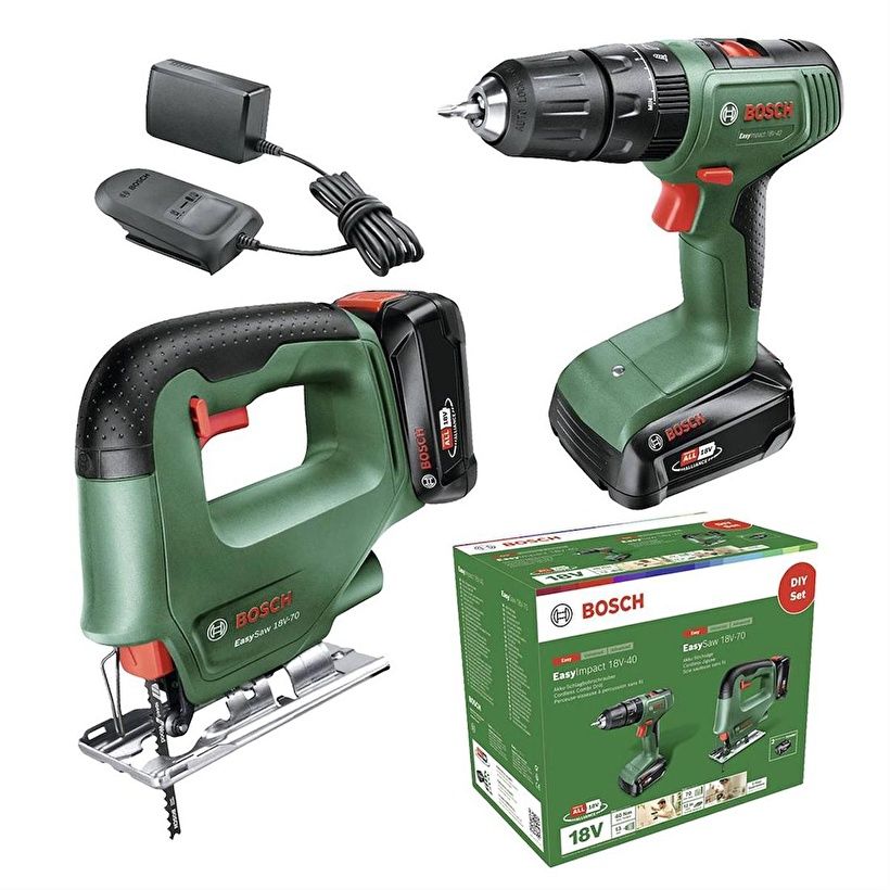 Bosch Akülü Darbeli Matkap DIY Set EasyImpact 18V-40 + EasySaw 18V-70