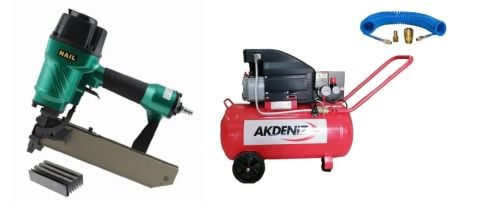 Nail 100/50 Akdeniz Havalı Zımba Tabancası , Akdeniz 50 Lt Kompresör Seti