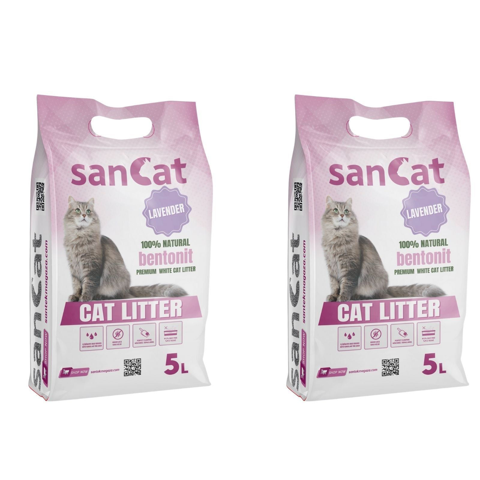 Sancat Lavanta Kokulu Premium Beyaz Kedi Kumu 5 Lt. X 2 Adet