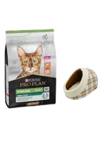 Pro Plan Sterilised Somonlu Kısırlaştırılmış Yetişkin Kedi Maması 10 KG, Mia Alaska Ekose Krem Yatak