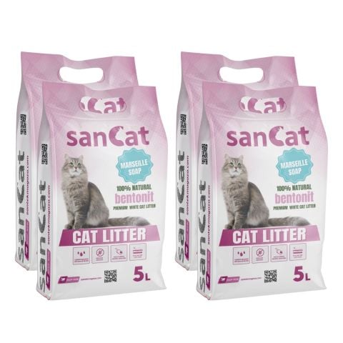 Sancat Marsilya Sabunu Kokulu Premium Beyaz Kedi Kumu 5 Lt. X 4 Adet