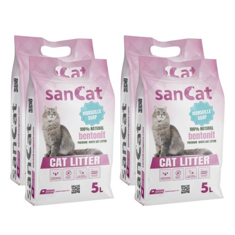 Sancat Marsilya Sabunu Kokulu Premium Beyaz Kedi Kumu 5 Lt. X 4 Adet
