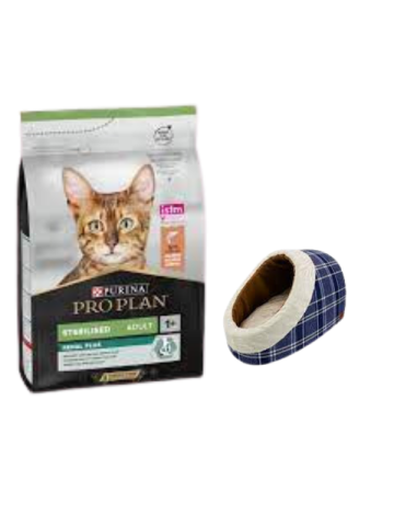 Pro Plan Sterilised Somonlu Kısırlaştırılmış Yetişkin Kedi Maması 10 KG, Mia Alaska Ekose Mavi Yatak