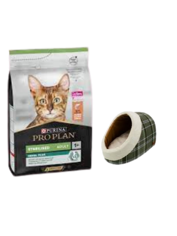Pro Plan Sterilised Somonlu Kısırlaştırılmış Yetişkin Kedi Maması 10 KG, Mia Alaska Ekose Yeşil Yatak