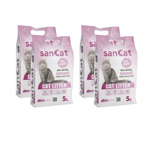 Sancat Bebek Pudrası Kokulu Premium Beyaz Kedi Kumu 5 Lt. X 4 Adet