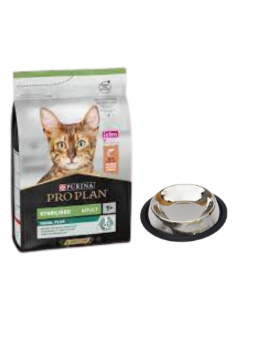 Pro Plan Sterilised Somonlu Kısırlaştırılmış Yetişkin Kedi Maması 10 KG, Kaymaz Tabanlı Su ve Mama Kabı