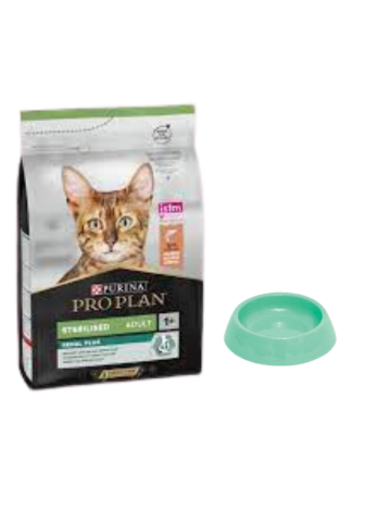 Pro Plan Sterilised Somonlu Kısırlaştırılmış Yetişkin Kedi Maması 10 KG, Yuvarlak Su ve Mama Kabı