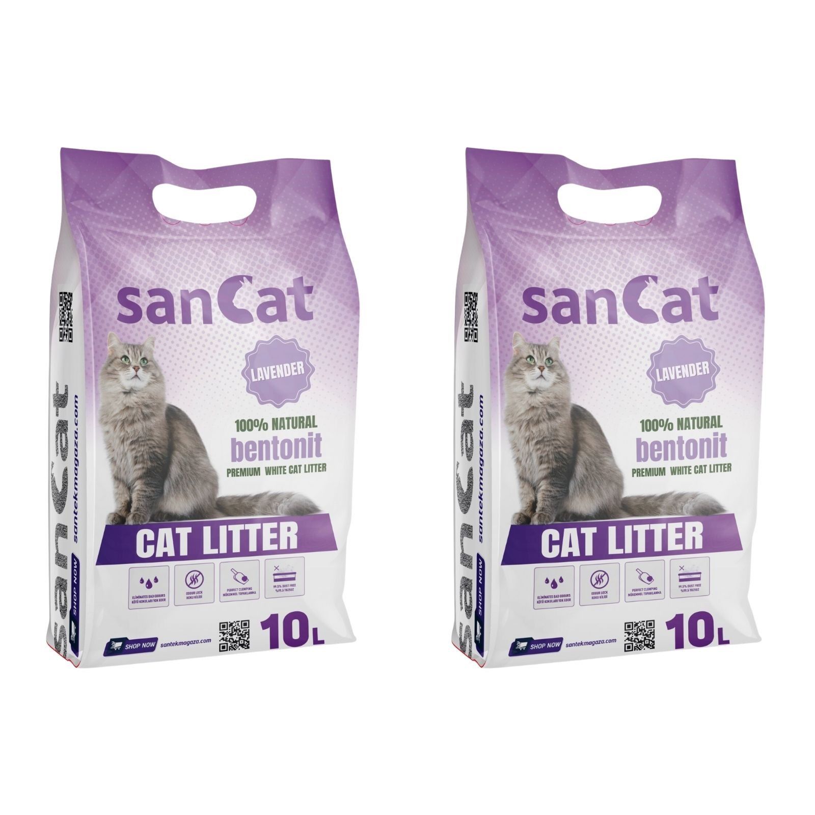 Sancat Lavanta Kokulu Premium Beyaz Kedi Kumu 10 Lt. X 2 Adet