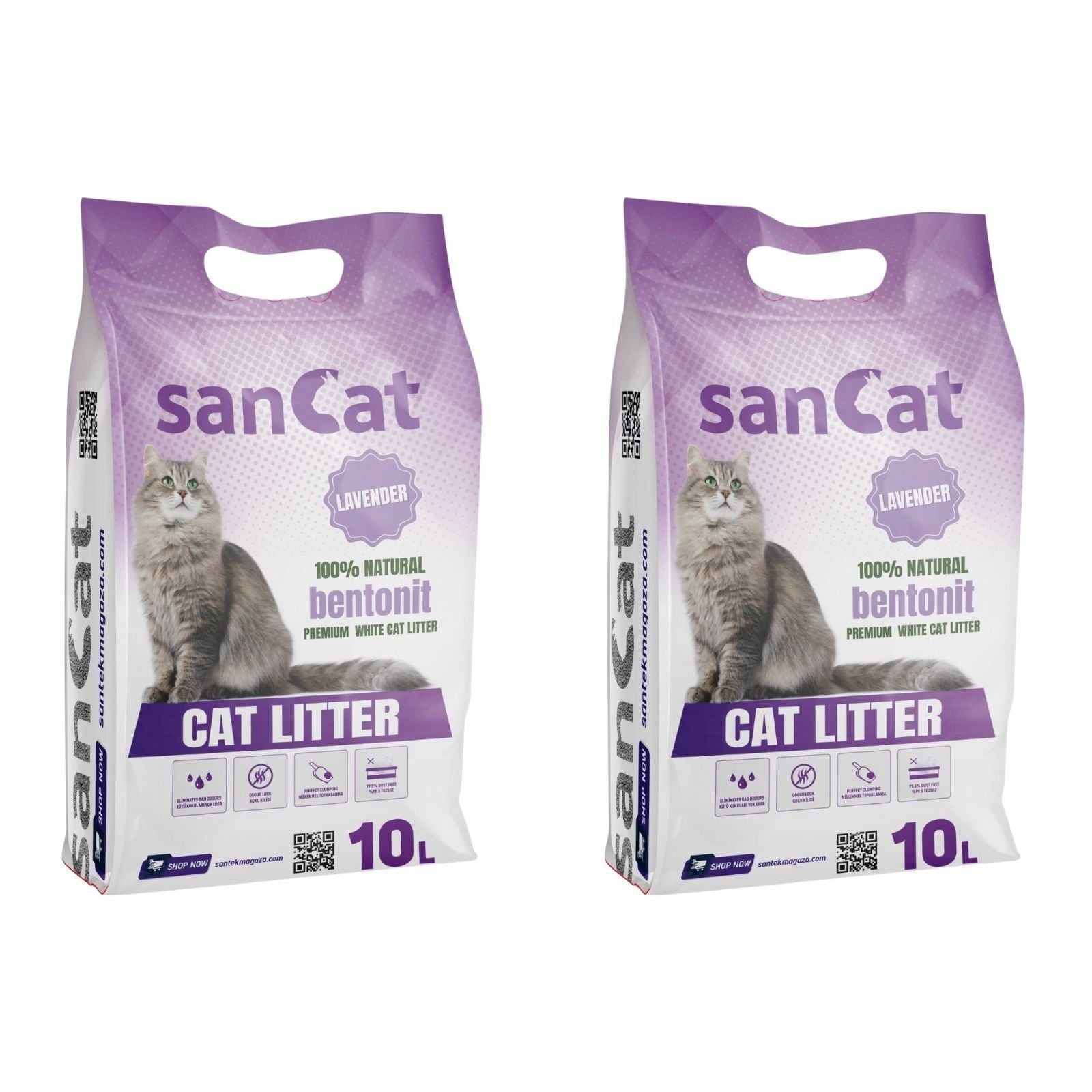 Sancat Lavanta Kokulu Premium Beyaz Kedi Kumu 10 Lt. X 2 Adet