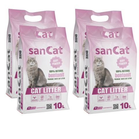 Sancat Bebek Pudrası Kokulu Premium Beyaz Kedi Kumu 10 Lt. X 4 Adet