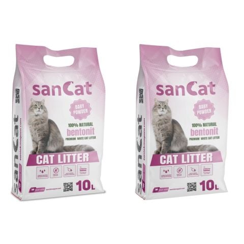 Sancat Bebek Pudrası Kokulu Premium Beyaz Kedi Kumu 10 Lt. X 2 Adet