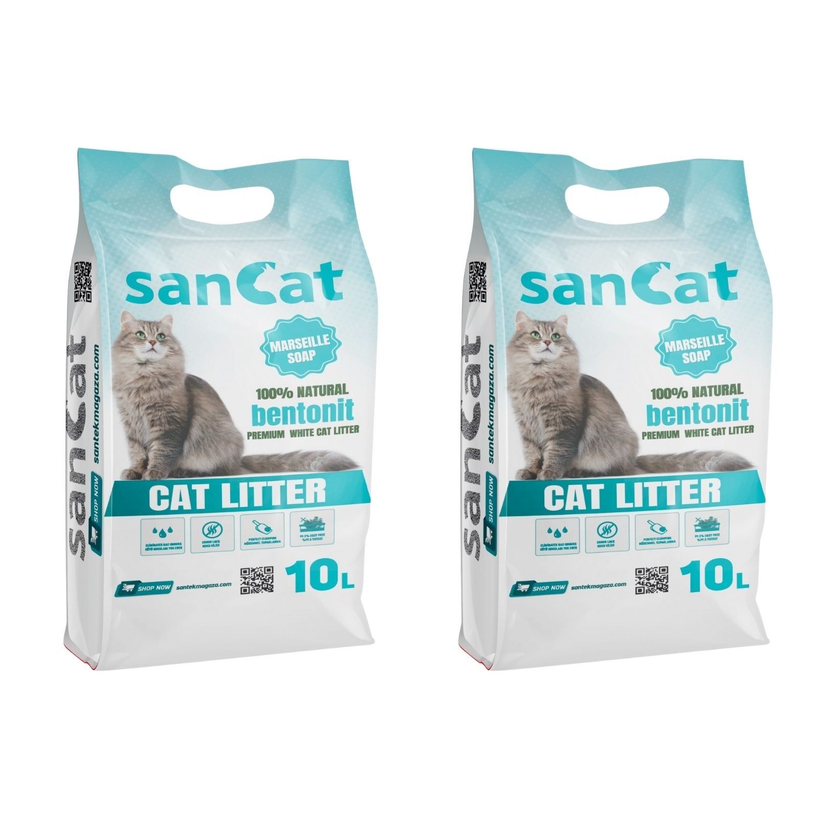 Sancat Marsilya sabunu kokulu Premium Beyaz Kedi Kumu 10 Lt X 2 Adet