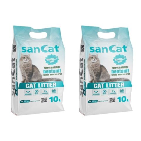 Sancat Marsilya sabunu kokulu Premium Beyaz Kedi Kumu 10 Lt X 2 Adet