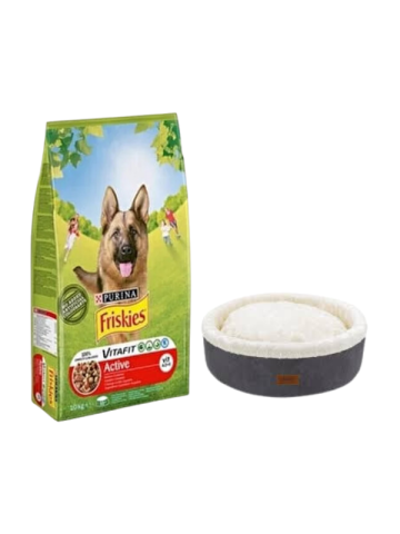 Purina Friskies Active Duot Etli Yetişkin Köpek Maması 10 Kg,Gri Mia Donut Yatak