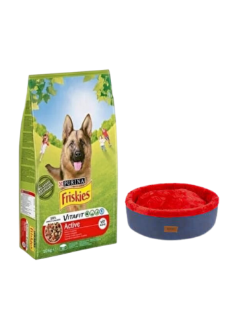 Purina Friskies Active Duot Etli Yetişkin Köpek Maması 10 Kg,Lacivert Mia Donut Yatak