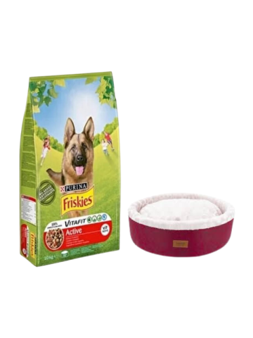 Purina Friskies Active Duot Etli Yetişkin Köpek Maması 10 Kg,Bordo Mia Donut Yatak