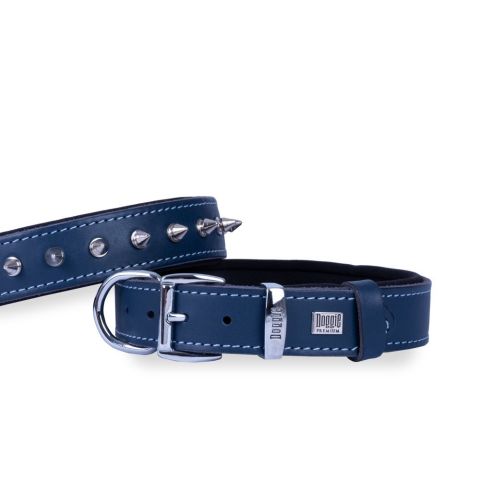 Doggie Konfor Deri Çivili Boyun Tasması Royalmavi 2,5X37-45Cm