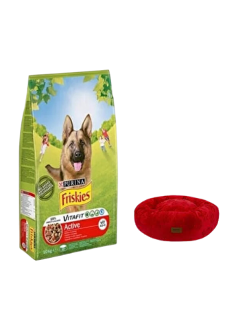 Purina Friskies Active Duot Etli Yetişkin Köpek Maması 10 Kg,Kırmızı Luxe Donut Yatak