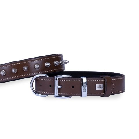 Doggie Konfor Deri Çivili Boyun Tasması Kahve 2,5X37-45Cm