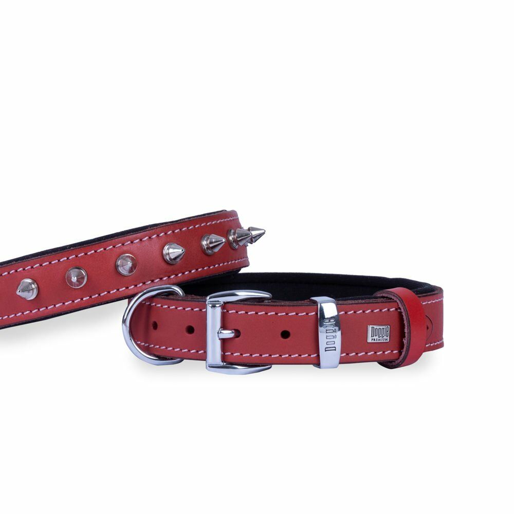 Doggie Konfor Deri Çivili Boyun Tasması Kırmızı 3X42-50Cm