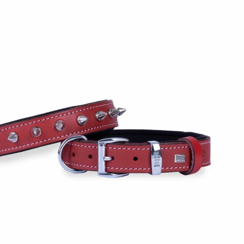 Doggie Konfor Deri Çivili Boyun Tasması Kırmızı 3X42-50Cm