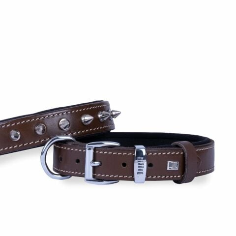 Doggie Konfor Deri Çivili Boyun Tasması Kahve 3X42-50Cm