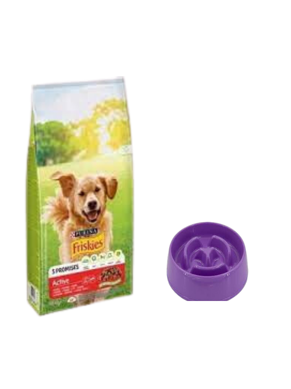 Purina Friskies Active Duot Etli Yetişkin Köpek Maması 10 Kg,Yavaş Yeme Mama Kabı 775 Ml.
