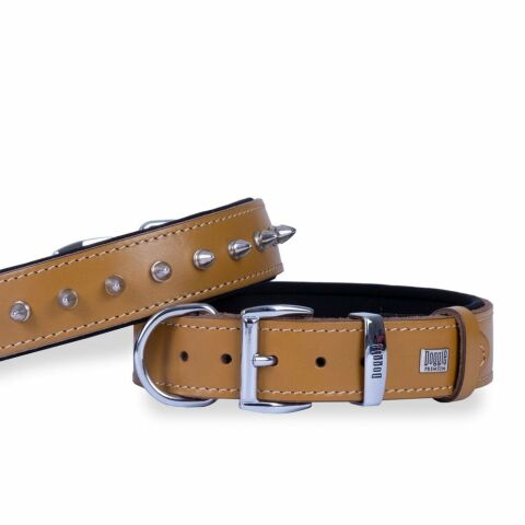 Doggie Konfor Deri Çivili Boyun Tasması Kamel 3,5X47-55Cm