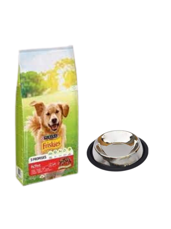 Purina Friskies Active Duot Etli Yetişkin Köpek Maması 10 Kg,Kaymaz Tabanlı Su ve Mama Kabı