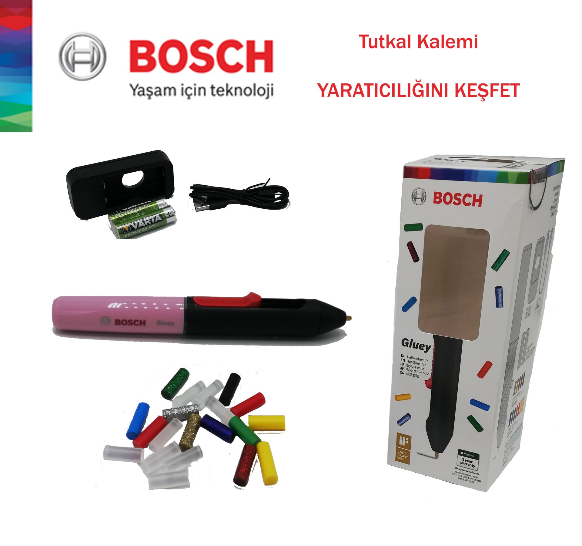 Bosch Gluey Tutkal / Silikon Kalemi Pembe