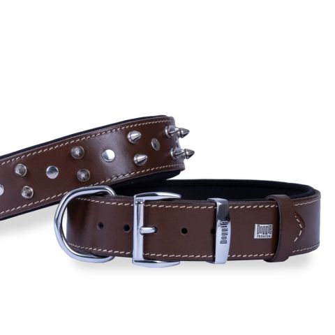Doggie Konfor Deri Çivili Boyun Tasması Kahve 4X47-55Cm