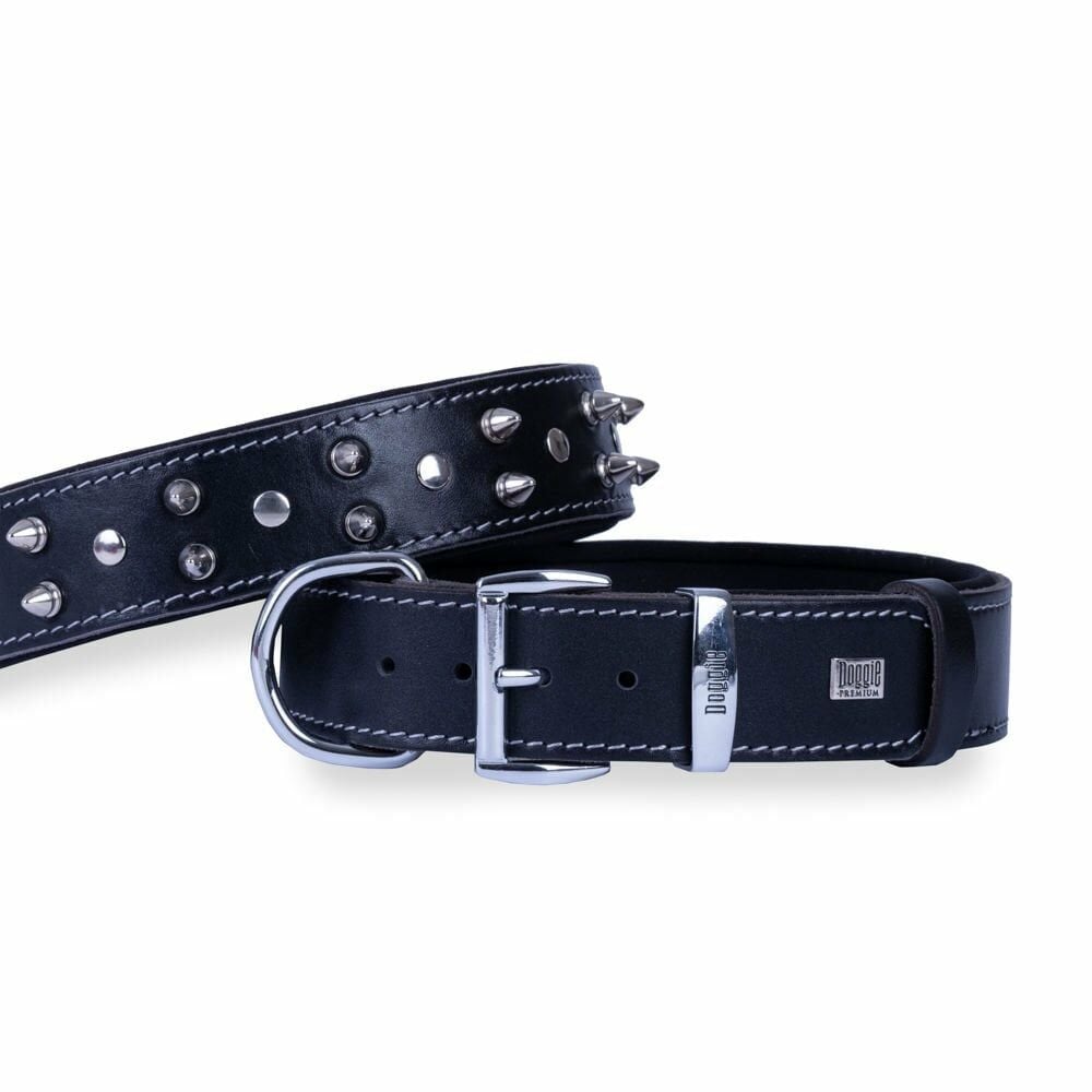 Doggie Konfor Deri Çivili Boyun Tasması Siyah 4X47-55Cm