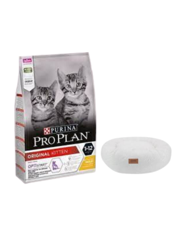 Pro Plan Kitten Tavuklu Yavru Kedi Maması 10 Kg,Beyaz Luxe Donut Yatak