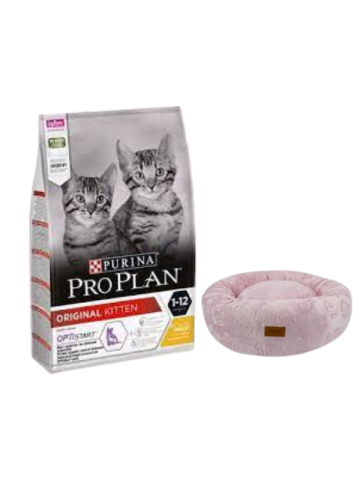 Pro Plan Kitten Tavuklu Yavru Kedi Maması 10 Kg,Pembe Luxe Donut Yatak