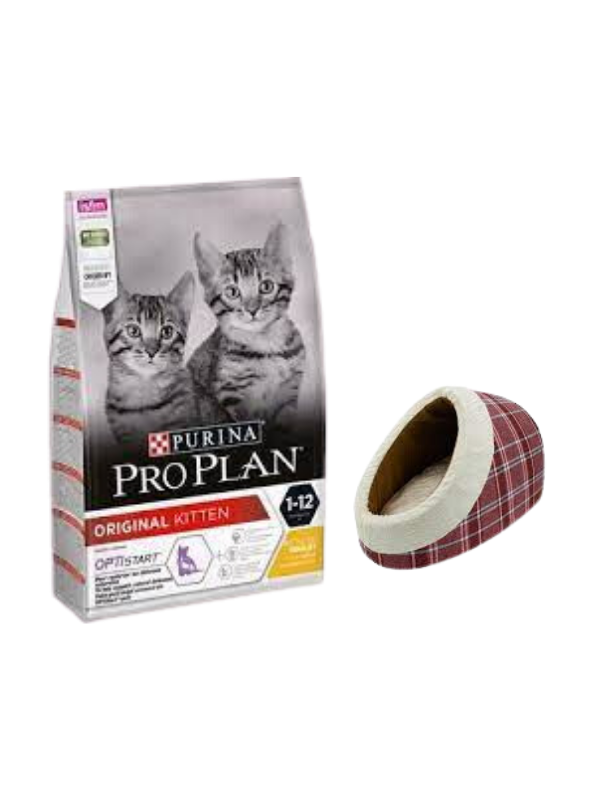 Pro Plan Kitten Tavuklu Yavru Kedi Maması 10 Kg,Mia Alaska Ekose Kırmızı Yatak