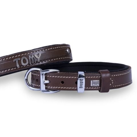 Doggie Konfor Deri İsimlikli Boyun Tasması Kahve 1,5X25-30Cm