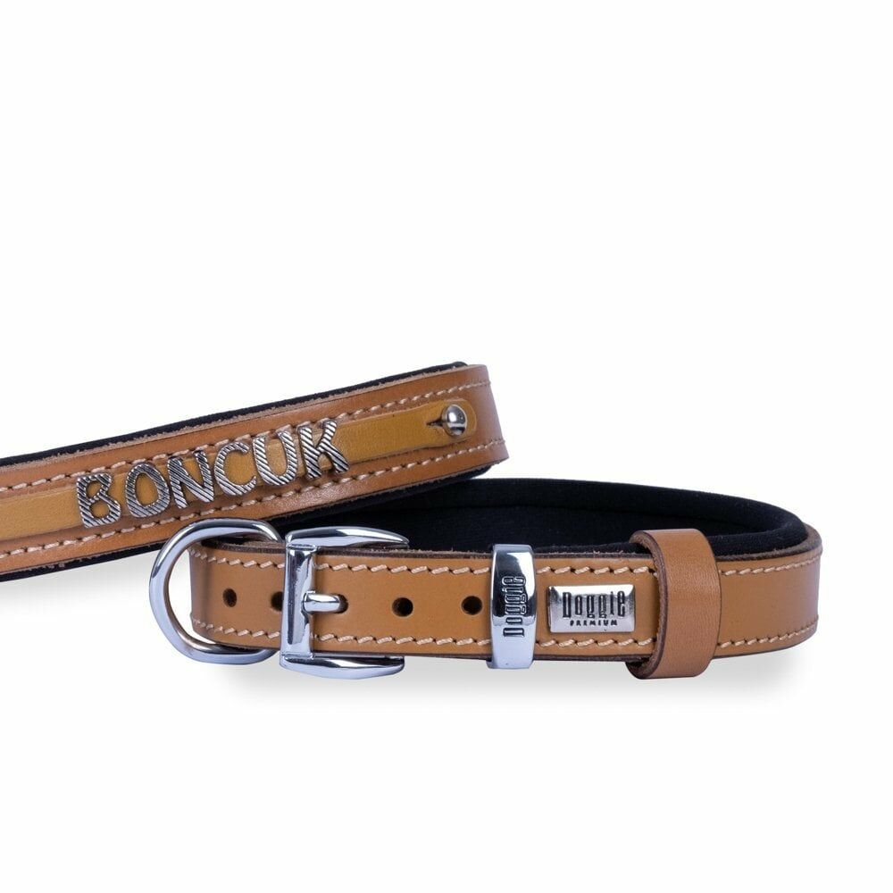 Doggie Konfor Deri İsimlikli Boyun Tasması Kamel 1,5X25-30Cm