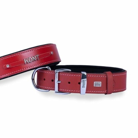Doggie Konfor Deri İsimlikli Boyun Tasması Kırmızı 4X52-60Cm