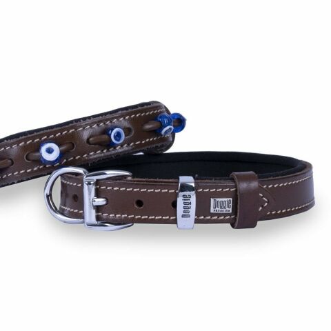 Doggie Konfor Deri Nazar Boncuklu Boyun Tasması Kahve 2X30-35Cm