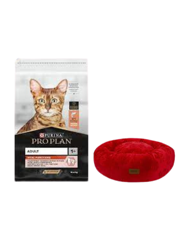 Pro Plan Adult Somonlu Yetişkin Kedi Maması 10 Kg, Kırmızı Luxe Donut Yatak