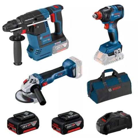 Bosch Gbh 18v-26 Akülü Kırıcı Delici + Gdx 18v-200 Akülü Darbeli Somun Sıkma + Gws 18v-10 Akülü Avuç Taşlama Üçlü Set